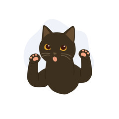 cute black cat kitten with pink paws and tongue out  perfect for stickers posters
