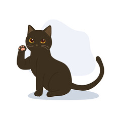 Obraz premium kawaii black cat. a cute feline sitting with paw up suitable for decoration pet designs.