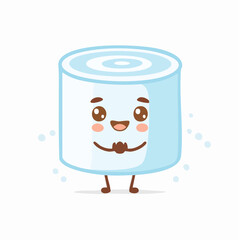 Adorable kawaii toilet paper roll character smiling happily.