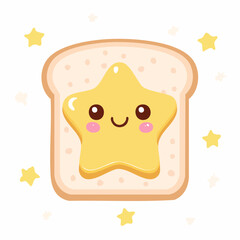 Adorable Kawaii Star Shaped Butter on a Slice of Toast.