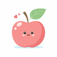 Cute Apple Character with Hearts and Smiling Face.