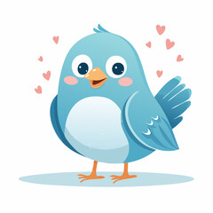 Cute Bird Surrounded by Hearts Illustration.