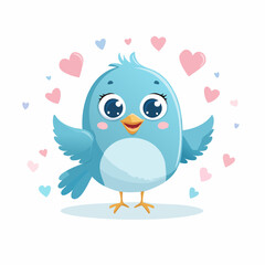 Cute Blue Bird with Pink Hearts Illustration.