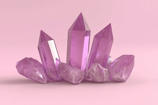 Pink crystals cluster on a soft pink background - Powered by Adobe
