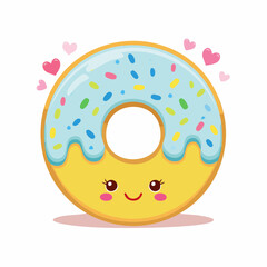 Cute Cartoon Donut with Blue Icing and Sprinkles.