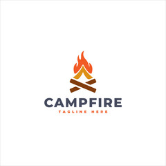 Creative Campfire Bonfire Flame Wood Burning Logo Template