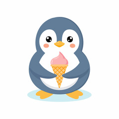 Cute cartoon penguin character holding an ice cream cone.