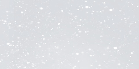 Realistic falling snow with snowflakes and clouds on blurred grey or white background, different realistic falling snow or snowflakes are dancing randomly on white background.