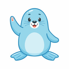 Cute cartoon seal waving hello with a friendly smile.
