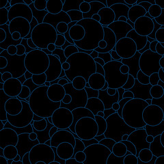 Seamless vector pattern of blue round circles randomly scattered on a black background, creating a vibrant and dynamic abstract design, vector illustration