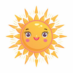 Cute Cartoon Sun with Smiling Face and Bright Rays.