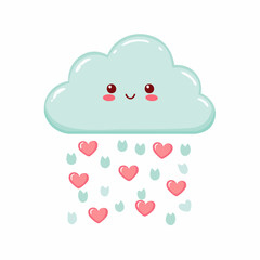 Cute Cloud with Heart Rain A Sweet Weather Illustration.