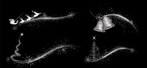 Merry Christmas. 2026. Set of white isolated drawings with Christmas tree decorations.