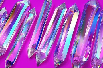 Colorful, iridescent crystals arranged on magenta