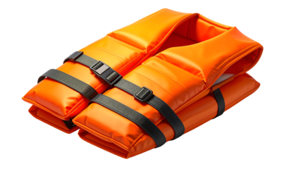 Vibrant Orange Life Vest on Black Background - Essential Water Safety Gear for Boating, Swimming & Rescue, Isolated PFD for Protection & Marine Sports