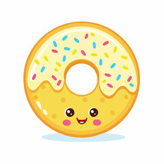 Fototapeta premium Cute kawaii donut character with yellow frosting and colorful sprinkles.