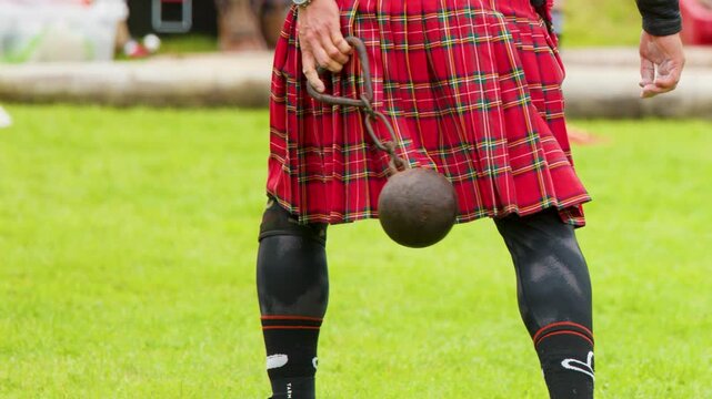 Scottish Athlete Walking With Hammer at Highland Games Event