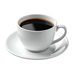 Obraz premium A steaming cup of black coffee rests on a matching saucer, isolated against a black backdrop
