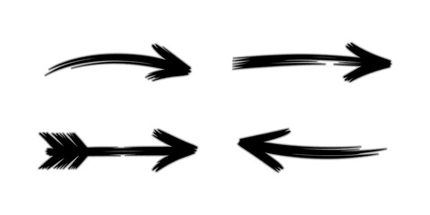 Hand Drawn Black Arrow PNG. Sketch Style Direction Symbol on Transparent Background