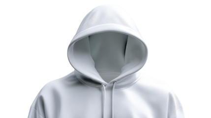 Mysterious Hoodie: An anonymous figure, shrouded in the simple elegance of a white hooded sweatshirt. The image speaks of anonymity and a cool, minimalist style.