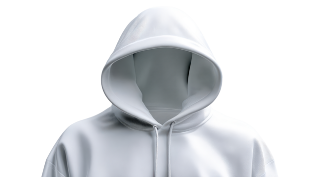 Mysterious Hoodie: An anonymous figure, shrouded in the simple elegance of a white hooded sweatshirt. The image speaks of anonymity and a cool, minimalist style. - Powered by Adobe
