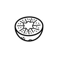 Simple Line Art Cross Section of a Round Fruit with Star Shape Core and Juicy Seeds on Transparent Background