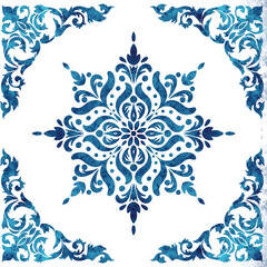 Colorful vintage ceramic tiles wall decoration. Turkish ceramic tiles wall background. Sicilian ceramic style tile, featuring blue decorative flourishes with floral elements.