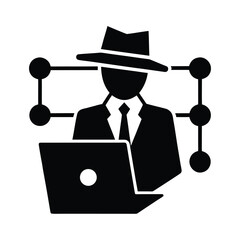 A Cybersecurity Expert Analyzing Network Vector Silhouette On White Background  