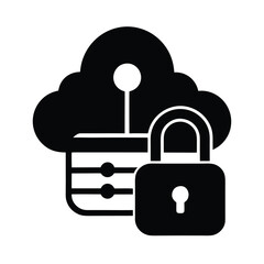 Cloud Server With Digital Lock Representing Security Vector Silhouette On White Background  