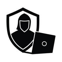 Person Using Vpn To Protect Privacy Vector Silhouette On White Background  