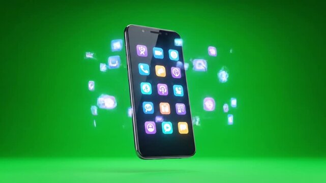 Floating Smartphone Notifications Orbit &ndash; Surreal Daily Tech Green Screen