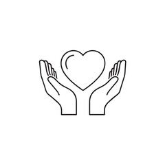 Obraz premium Hands cradling a heart symbol in a simple black and white line drawing