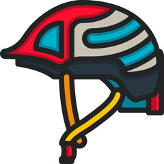 Red Blue and Gray Cycling Helmet with Black Straps and Yellow Accents Isolated on Transparent Background