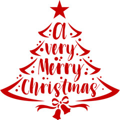 Red Christmas Tree Silhouette with Festive Greetings and Bow Detail Centered Against a Transparent Background