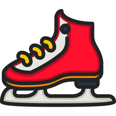 Red Ice Skating Boot with White Accents and Yellow Laces on a Transparent Background Detailed Vector Illustration