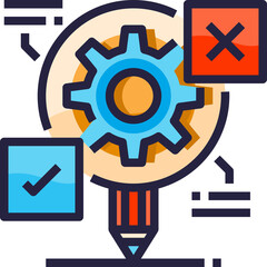Process Visualization With Gear Icon Checkmark And Cross Symbol On Transparent Background Representing Project Workflow And Decision Making