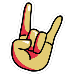 Raised Hand Symbol Rock On Gesture With Yellow Skin Red Accents And Black Outline Isolated On White Background