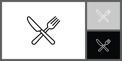 Crossed Fork and Knife Icon for Restaurant and Food
