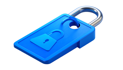 3D Render Blue Padlock Icon with Open Shackle on Black, Symbolizing Digital Security, Data Protection, Privacy & Access Control for Cybersecurity Concepts