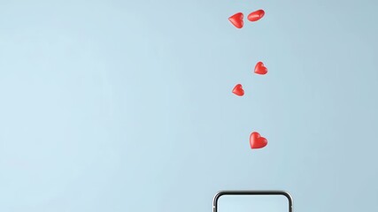 Red heart icons floating from smartphone screen blue background expressing digital romance and affection smartphone heart emoji love message romance - Powered by Adobe