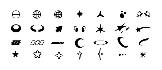 Collection of Y2K Futuristic Streetwear Abstract Vector Symbols and Elements