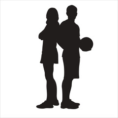 Soccer Player Silhouette of Man and Woman Standing Back-to-Back