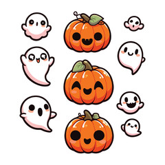 Minimalist Pumpkin and Ghost Vector Set for Halloween Graphics and Prints