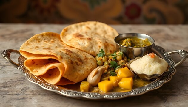 Rajasthani royal thali with bajra roti, gatte ki sabzi, and churma in brassware
