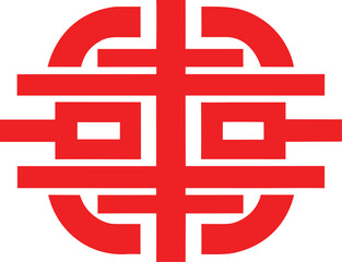 Traditional chinese double happiness symbol in vibrant red on white background