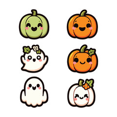 Simple and Cute Halloween Pumpkin and Ghost Vector Set for Kids Designs