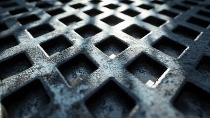 Close-up of weathered metal grating with rusted surface and geometric pattern - Powered by Adobe