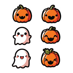 Friendly Pumpkins and Playful Ghosts Vector Collection in Minimalist Cartoon Style