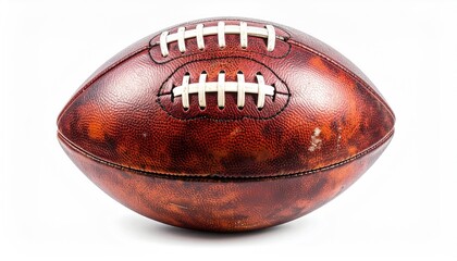 Vintage Brown Leather American Football on White Background