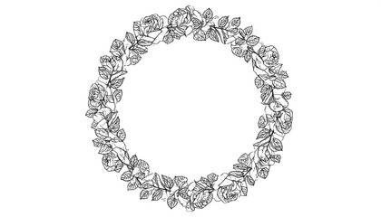 Fototapeta premium A circular floral wreath with detailed roses and leaves